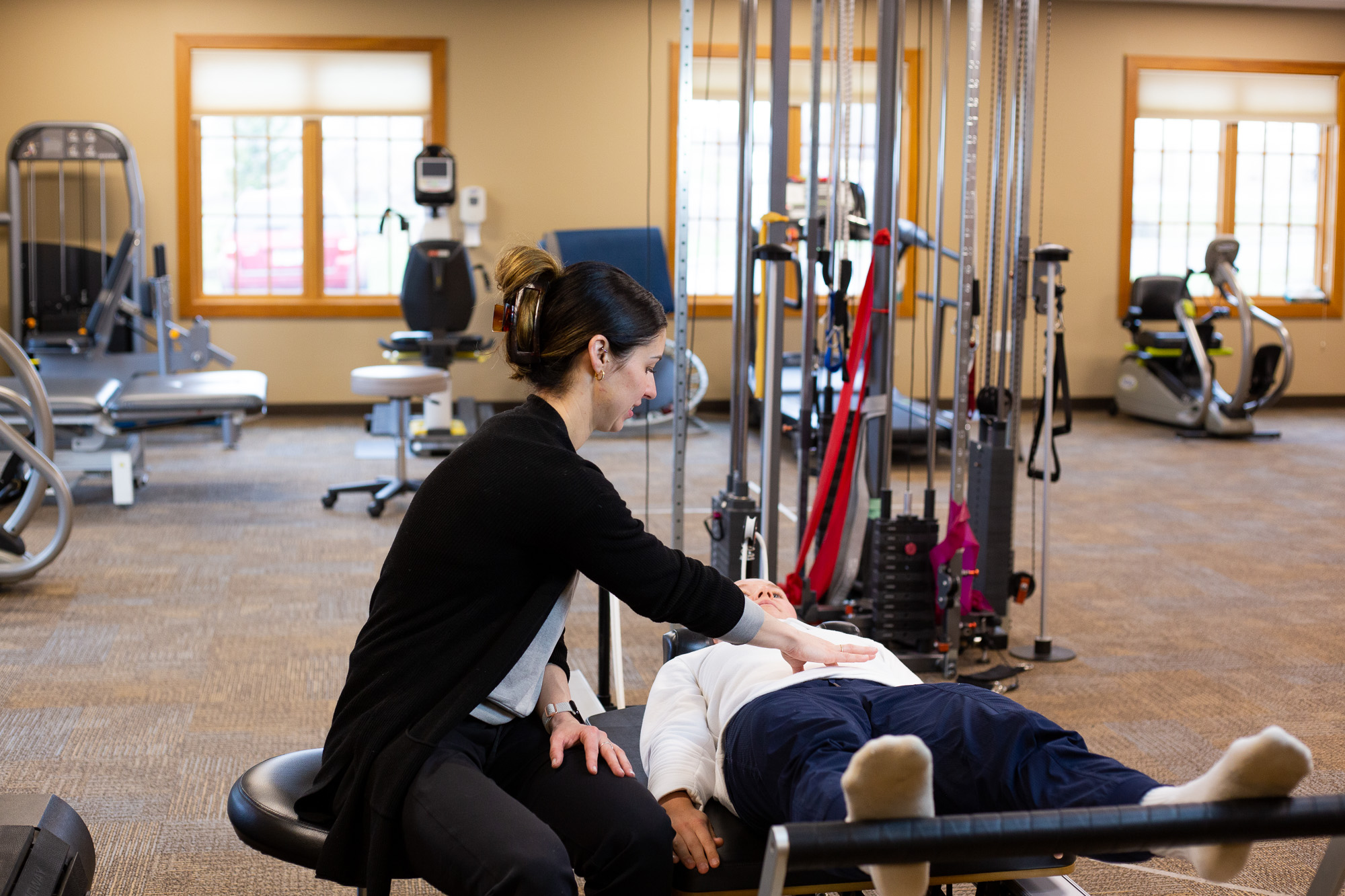Mercedes Stein, Physical Therapist, helps a patient with pelvic floor therapy