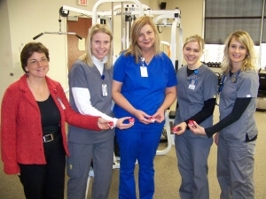 Cardiac services manager Julie Clark (left) with the Tele-not-so-tubbies team from St. Luke's Cardiac Rehabilitation Gym.
