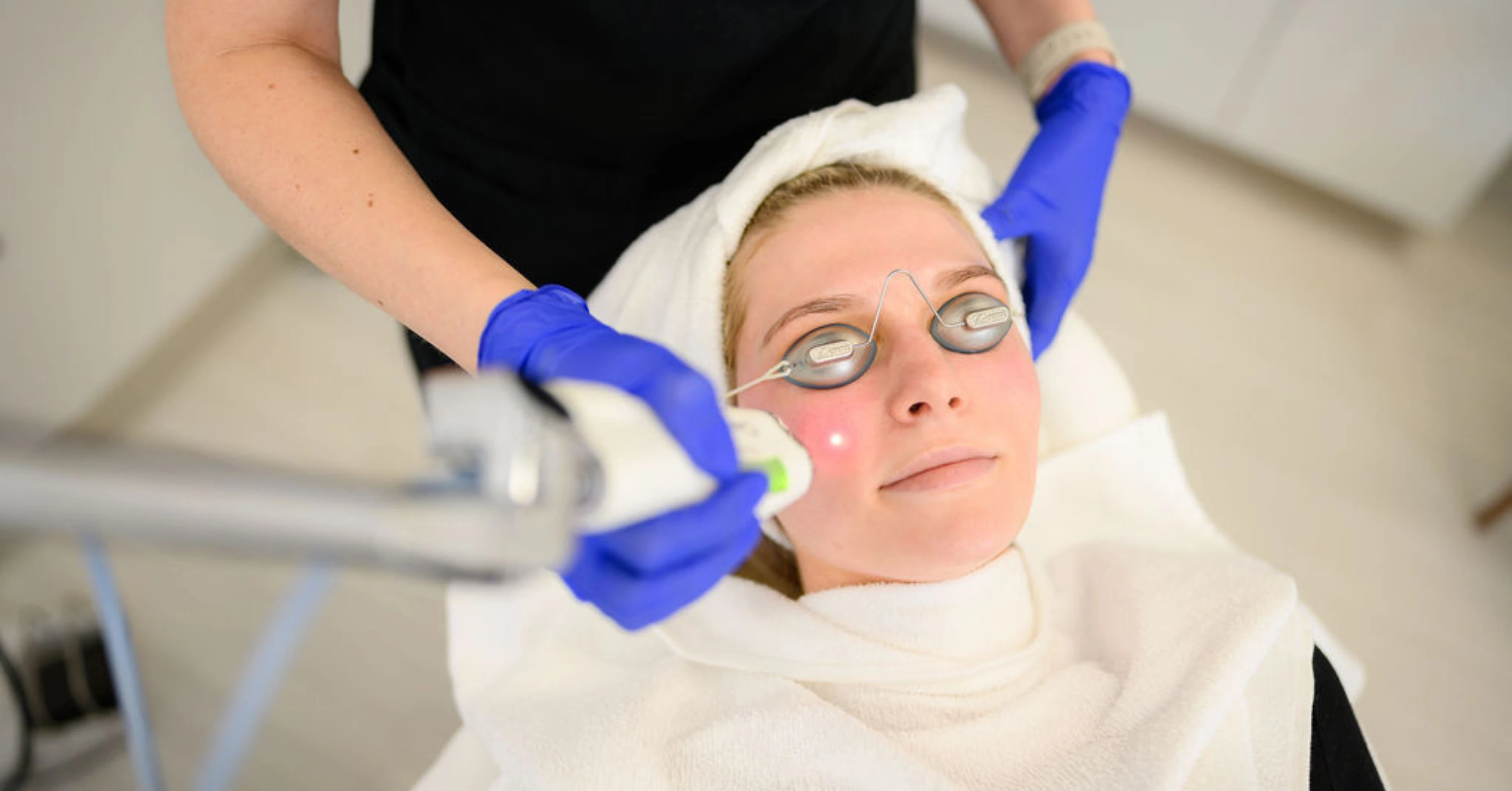 Woman receiving laser treatment at St. Luke's Rejuvenation Center.