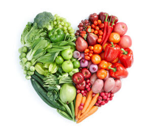 Vegetable arranged into the shape of a heart