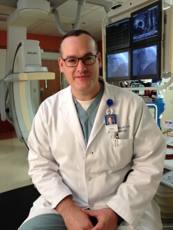 Dr. Scott Mikesell in one of St. Luke's cardiac cath labs.