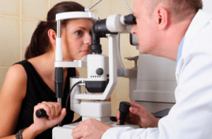 Woman Getting Check for Glaucoma in a Doctor's Office 