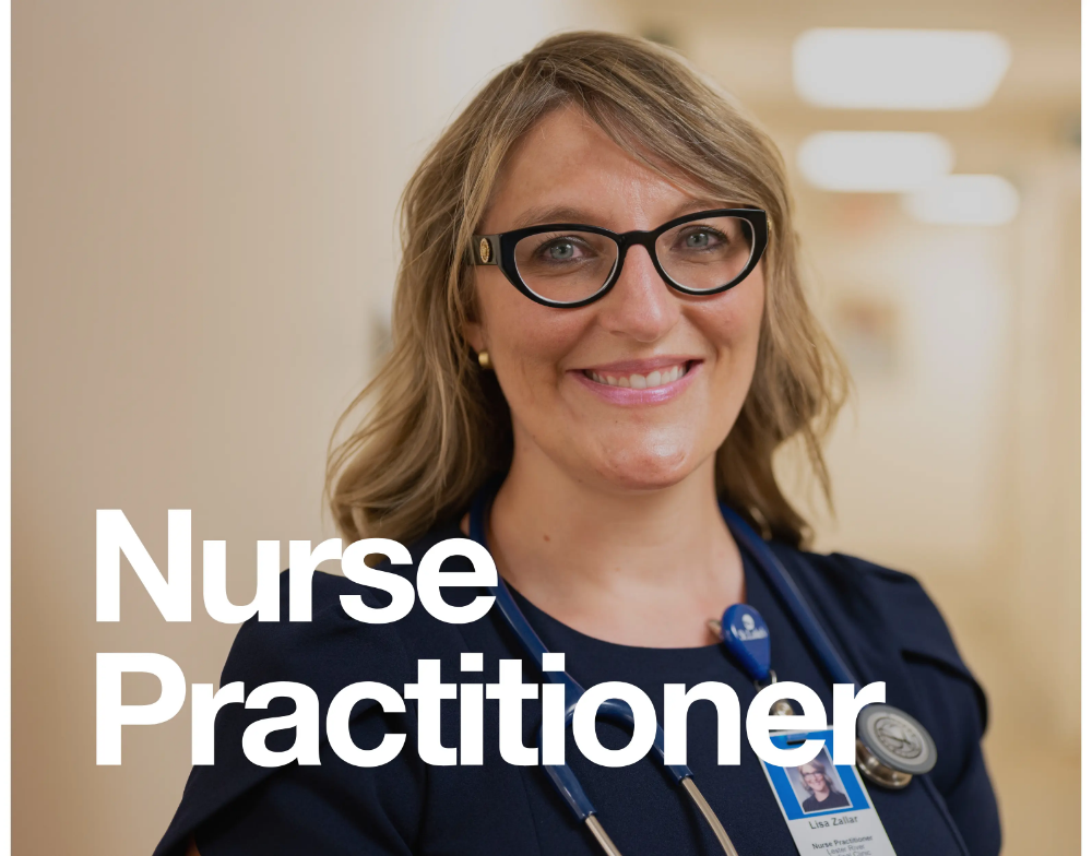 Aspirus St. Luke's NP smiling in clinic hallway with text that says Nurse Practitioner